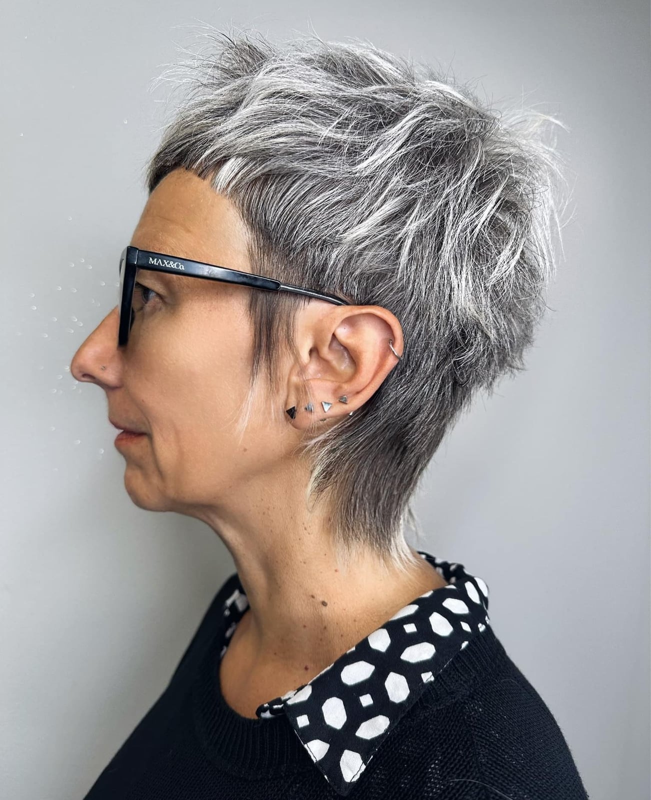 Short Pixie With Textured Gray Blending — Gray Blending Hair