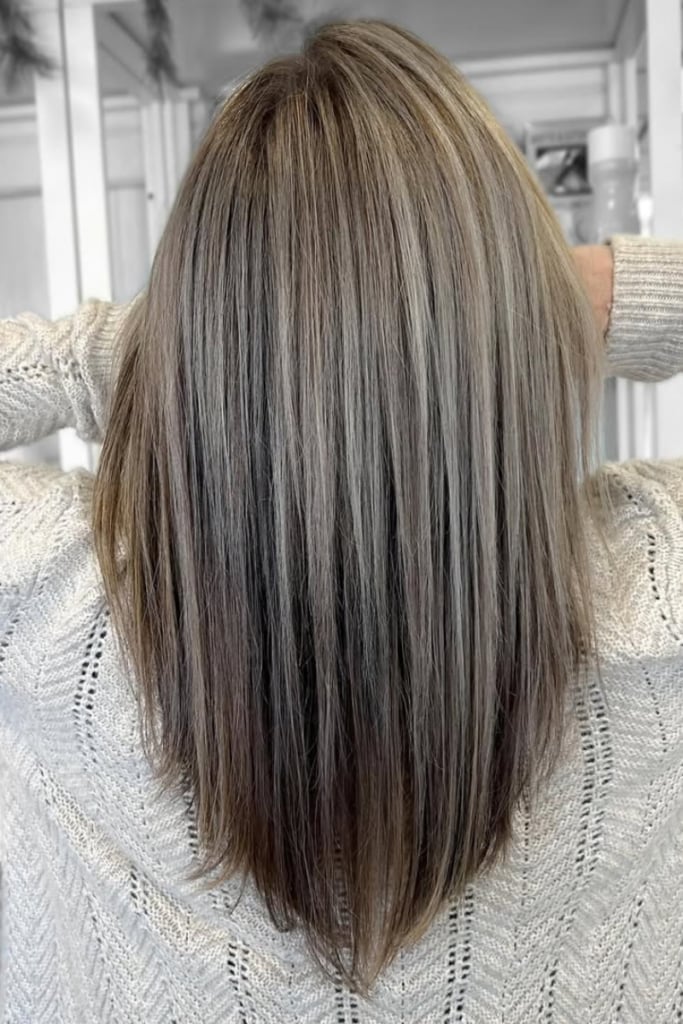 Collarbone Long Bob With Subtle Layers and Gray Blend — Gray Blending Hair
