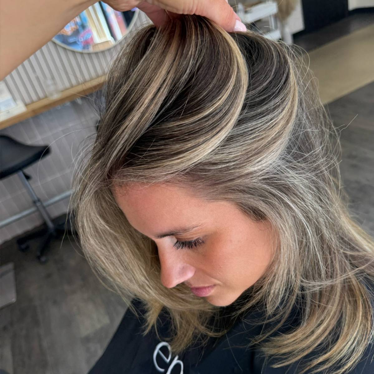 Collarbone Layers With Air Dried Waves and Gray Blend — Gray Blending Hair