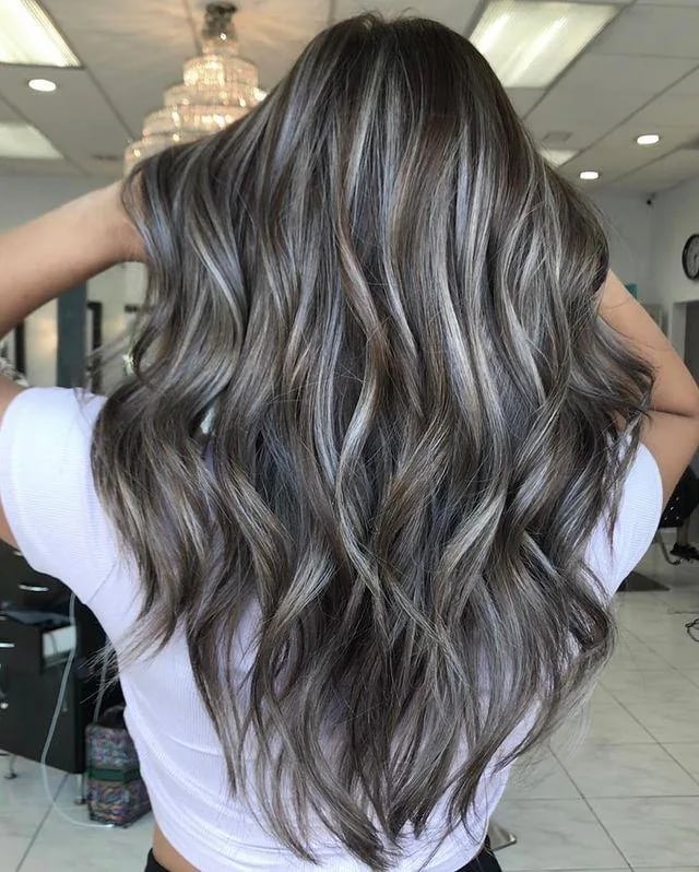 Mid-Back Layers With Dimensional Dark Brown Blend — Gray Blending Hair