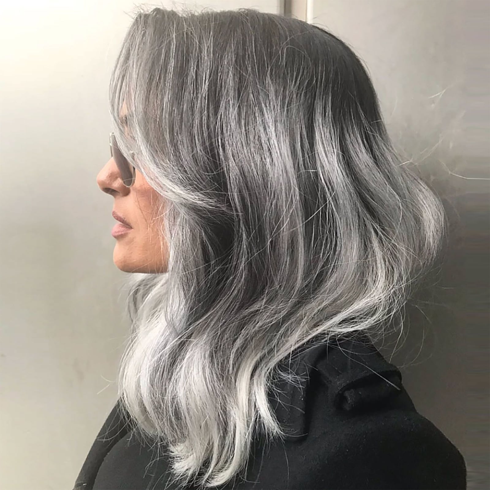 Shoulder Length Layered Bob With Gray Blending — Gray Blending Hair