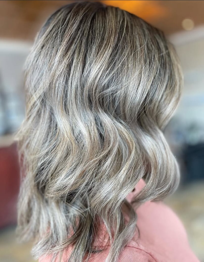 Ear Length Bob With Ash Blonde Gray Blend — Gray Blending Hair