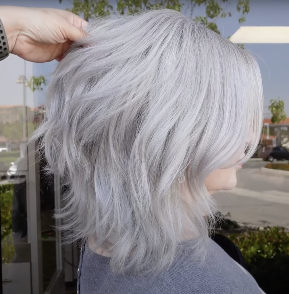Layered Bob With Curtain Bangs and Ash Gray Blend — Gray Blending Hair