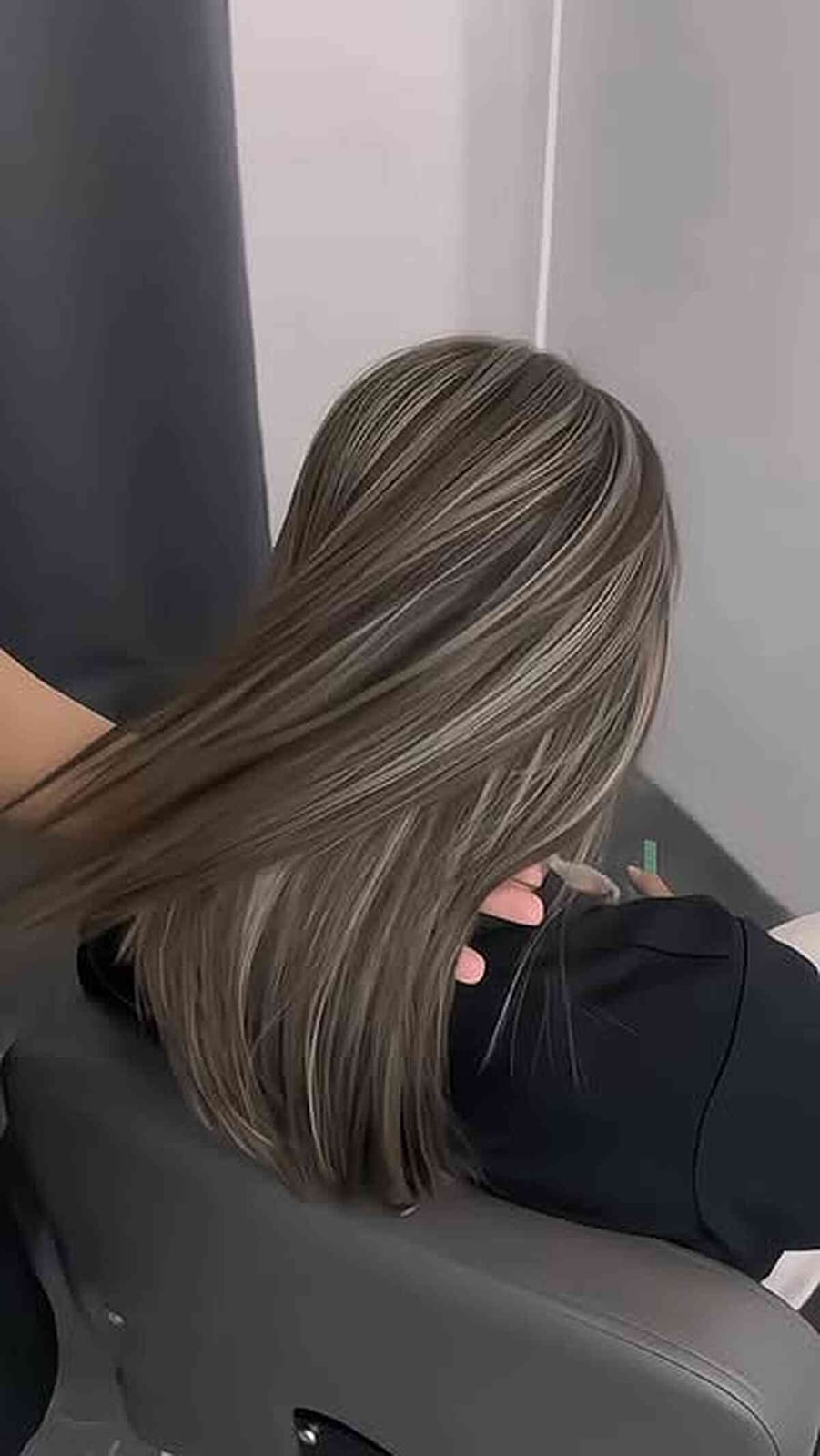Straight Shoulder Length With Gray Highlights — Gray Blending Hair Dark Brown
