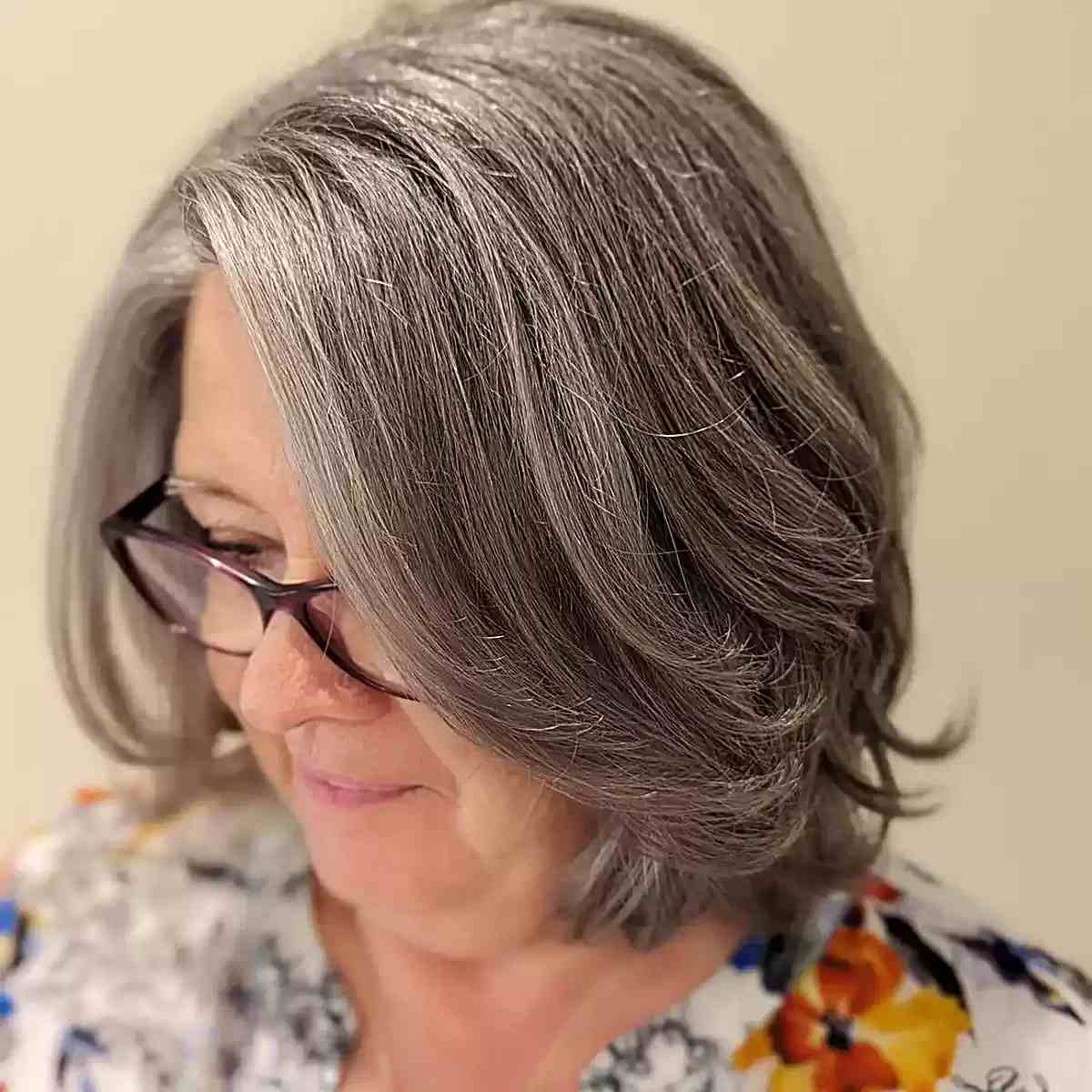 Chin Length Bob With Gray Ash Blend, Straight — Gray Blending Hair Dark Brown