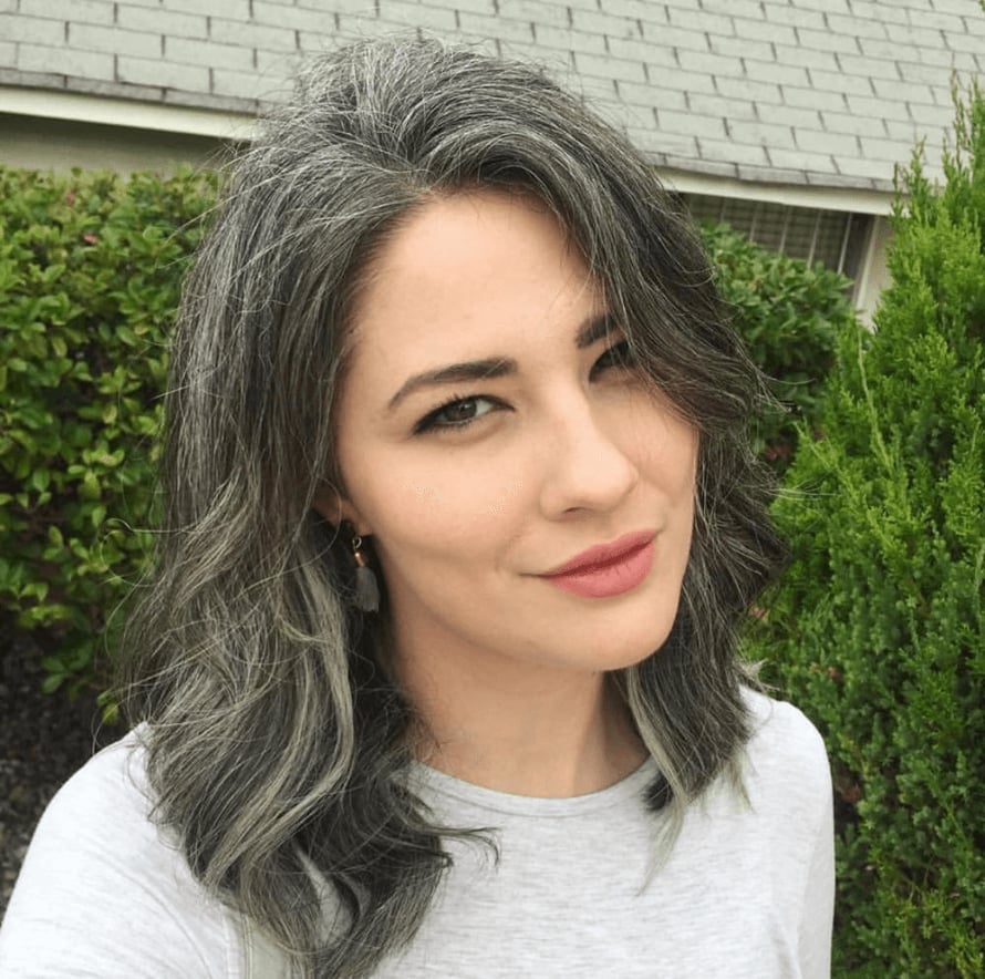 Collarbone Waves With Darker Roots Collarbone Waves With Darker Roots — Gray Hair