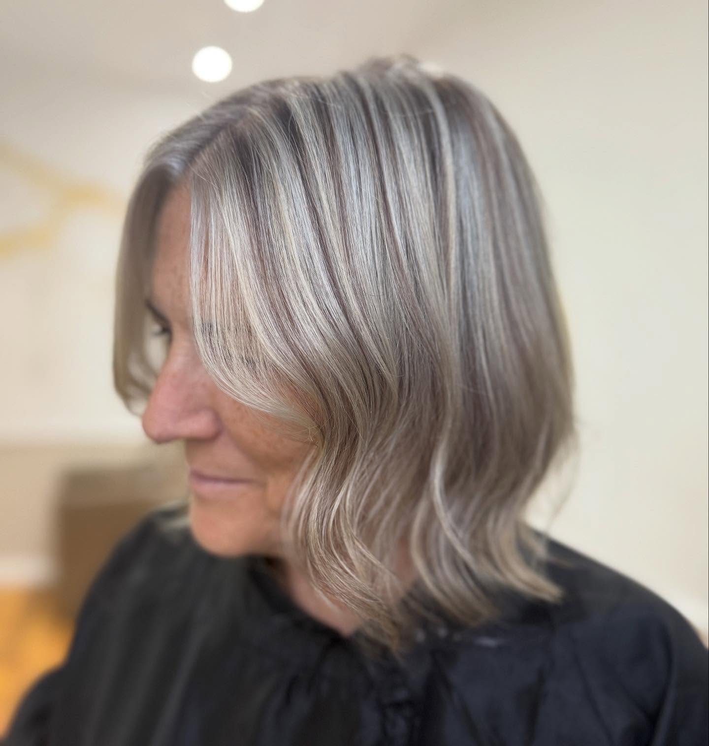 Collarbone Bob With Silver Gray Highlights Collarbone Bob With Silver Gray Highlights — Gray Hair
