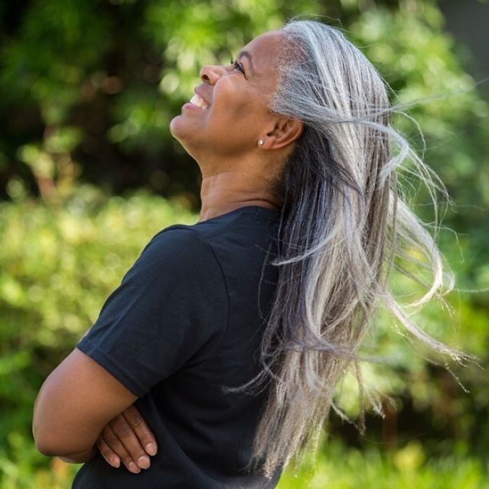 Mid-Back Hair With Windblown Texture Mid-Back Hair With Windblown Texture — Gray Hair