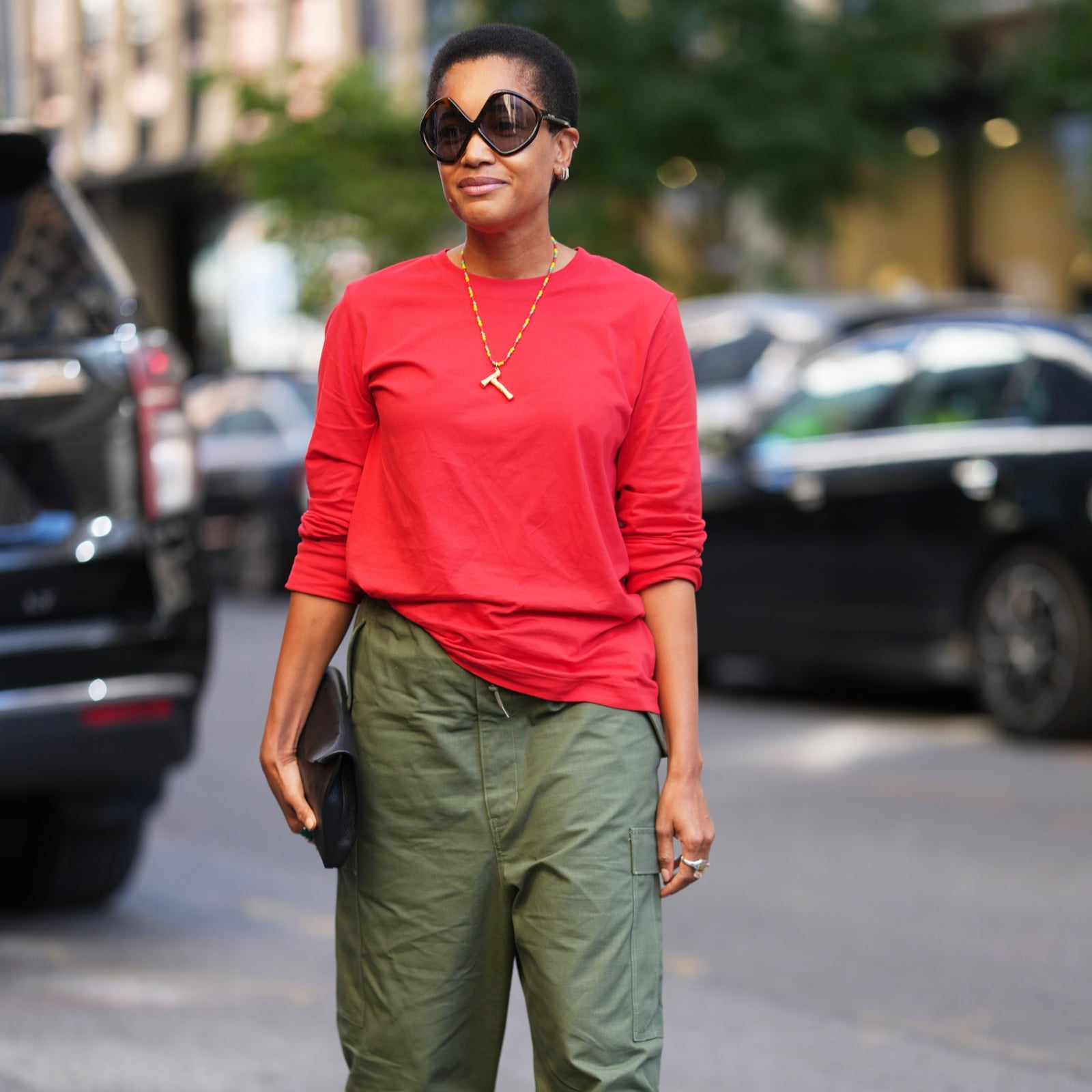 Olive Green Cargo Pants with Bright Red T-Shirt — Green Cargo Pants Outfit