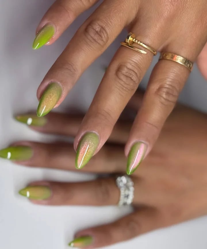 Guava Nails Trend — Green Chrome Nails