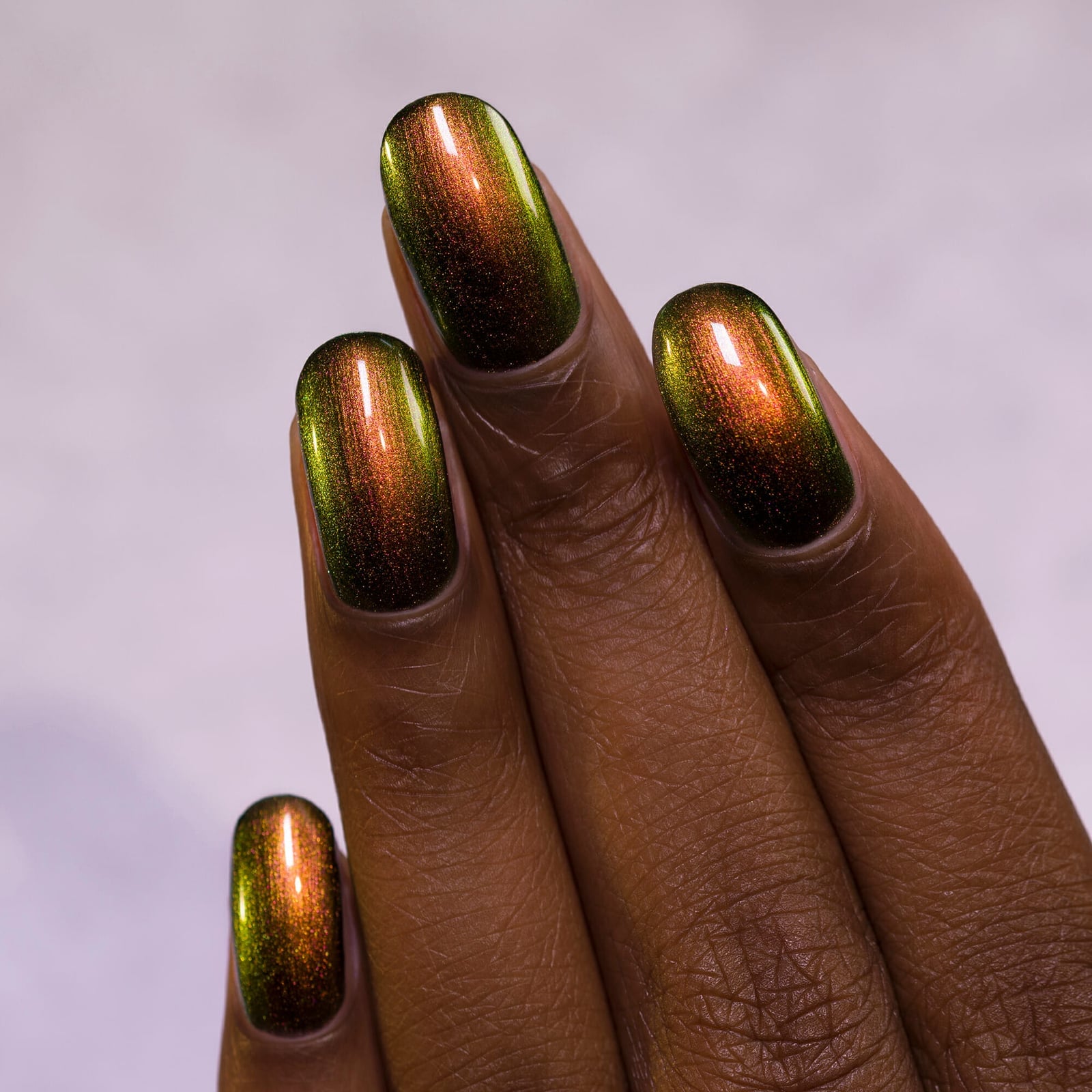 Multi-Chrome Nails Shifting Green Orange — Green Chrome Nails