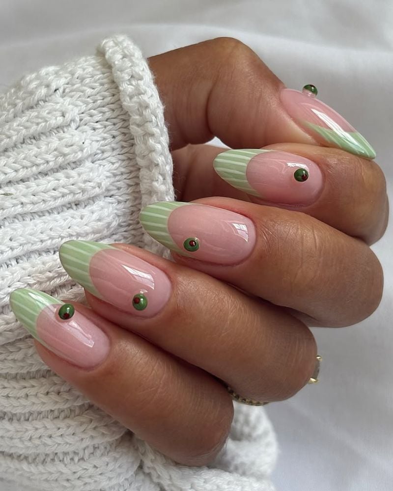 Vibrant Green French Short Oval Nails — Green French Tip Nails