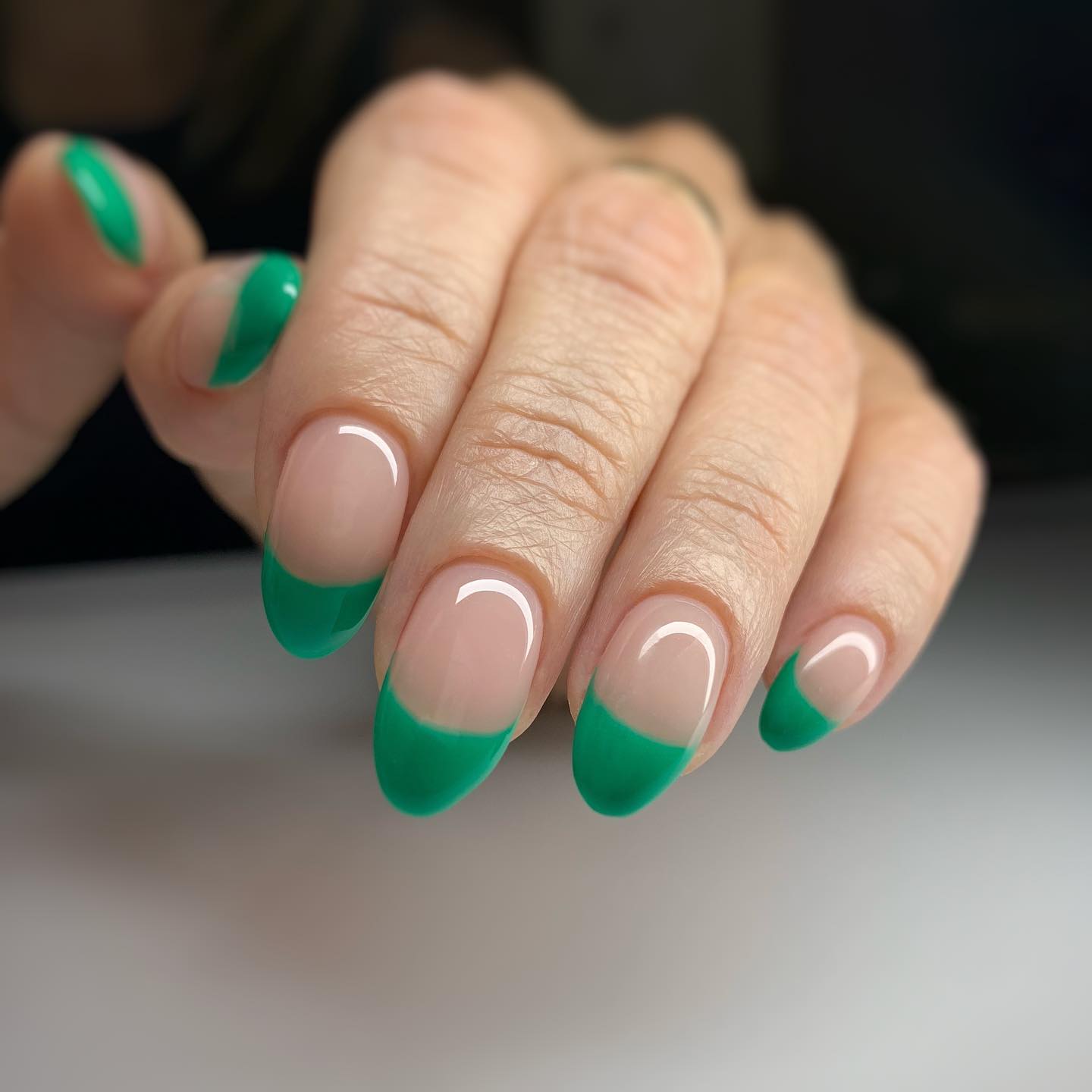 Thick Bright Green French Short Oval Nails — Green French Tip Nails