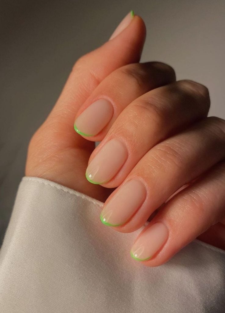 Neon Green Micro French Short Oval Nails — Green French Tip Nails