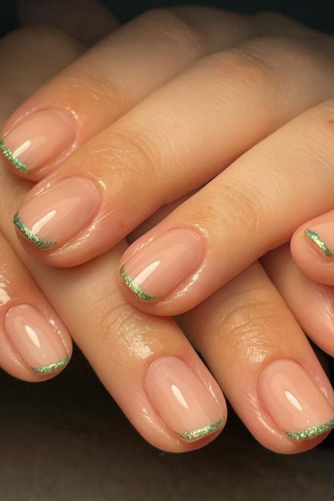 Sage Green Micro French Short Square Nails — Green French Tip Nails