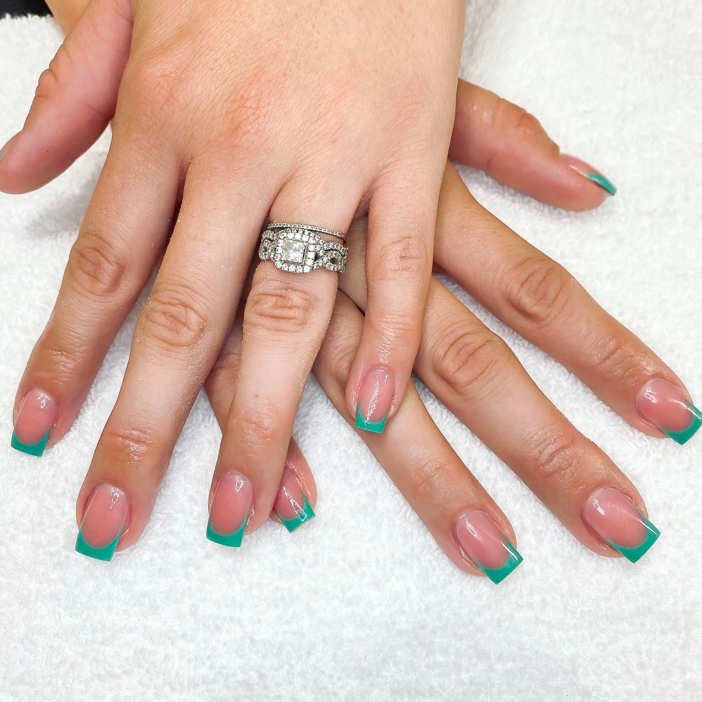 Bright Green French Short Square Nails — Green French Tip Nails