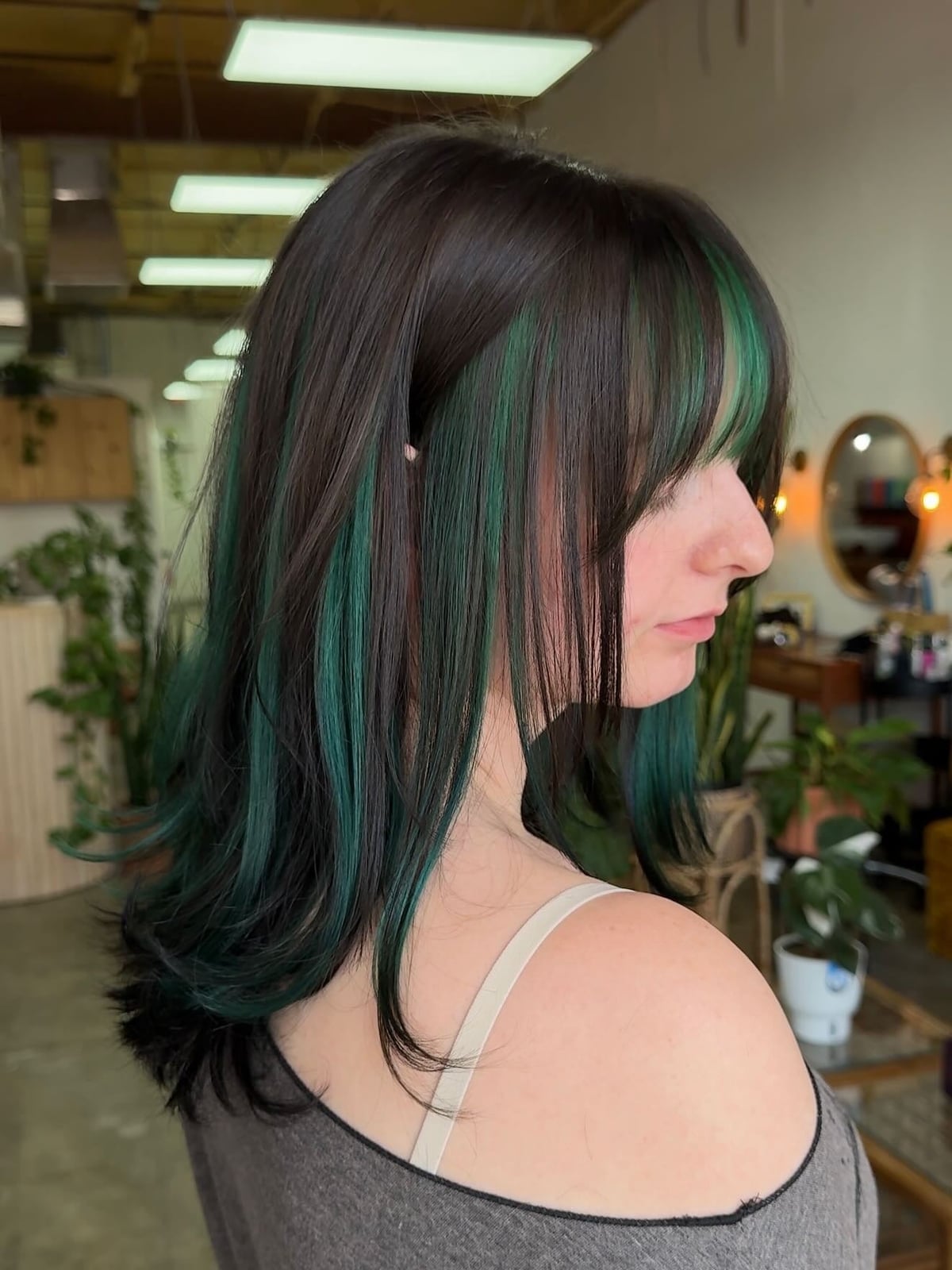 Collarbone Lob With Vivid Green Highlights