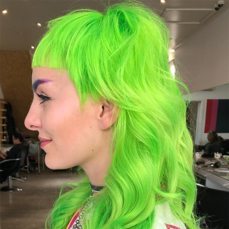 Neon Green Mullet With High Ponytail — Green Highlights