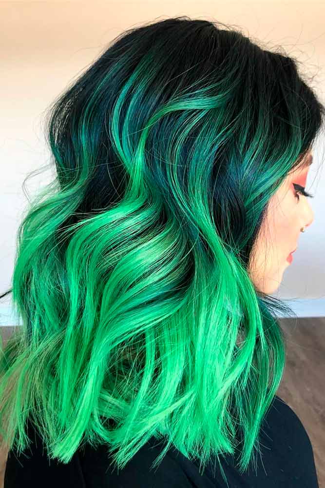 Layered Lob With Vivid Green Highlights