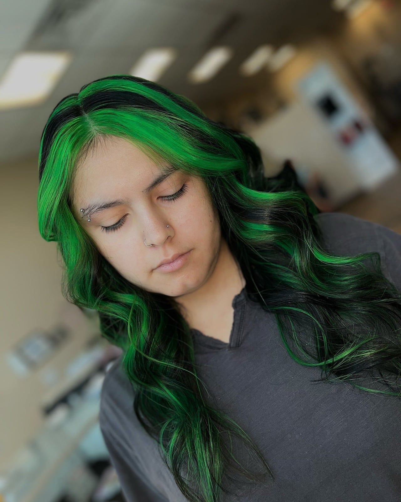 Shag With Bright Green Highlights
