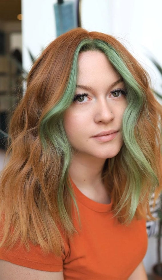 Copper Base With Mint Green Face-Framing — Green Highlights
