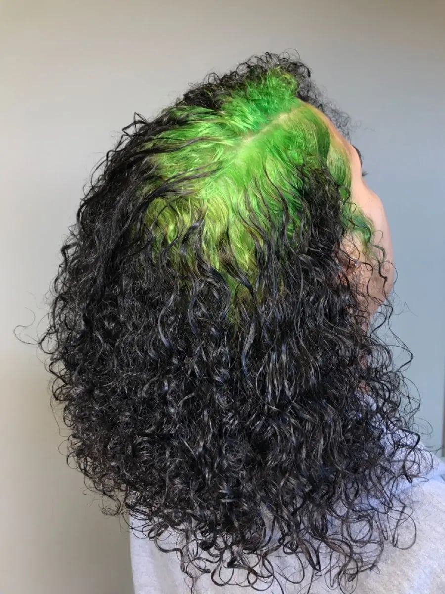 Shoulder Curly With Neon Green — Green Highlights