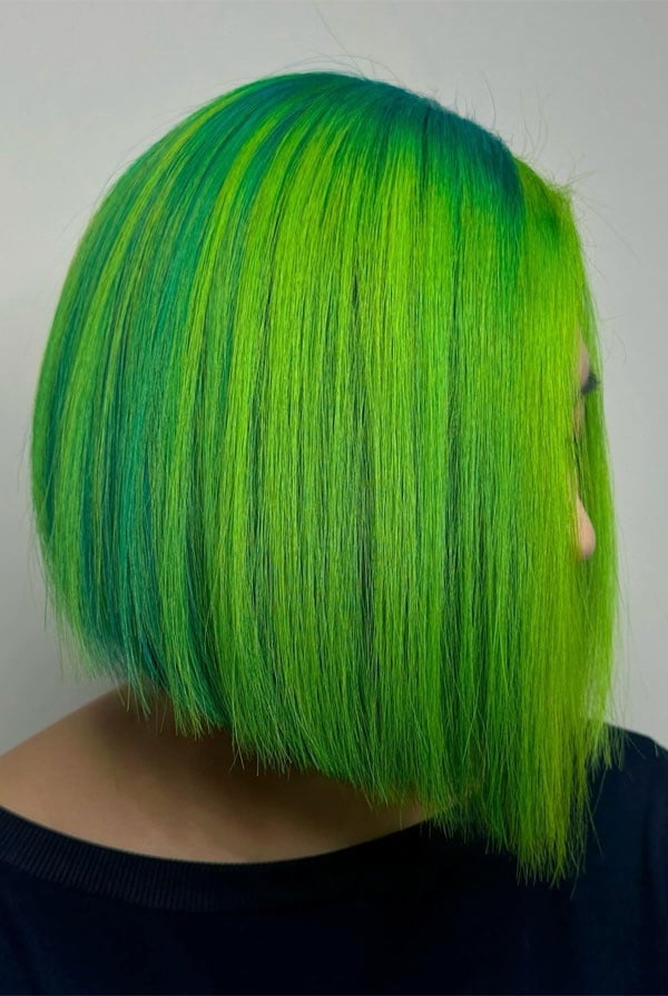 Chin Bob With Neon Green Teal — Green Highlights