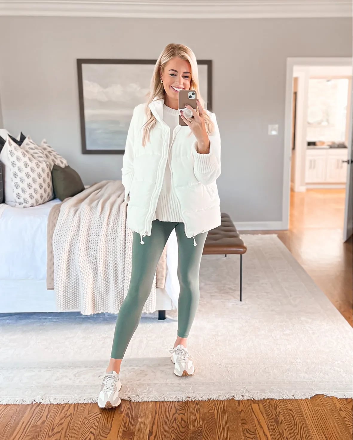 Olive Green Leggings with Puffer Vest — Green Leggings Outfit
