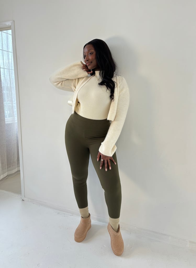 Olive Green Leggings with Cream Cardigan — Green Leggings Outfit