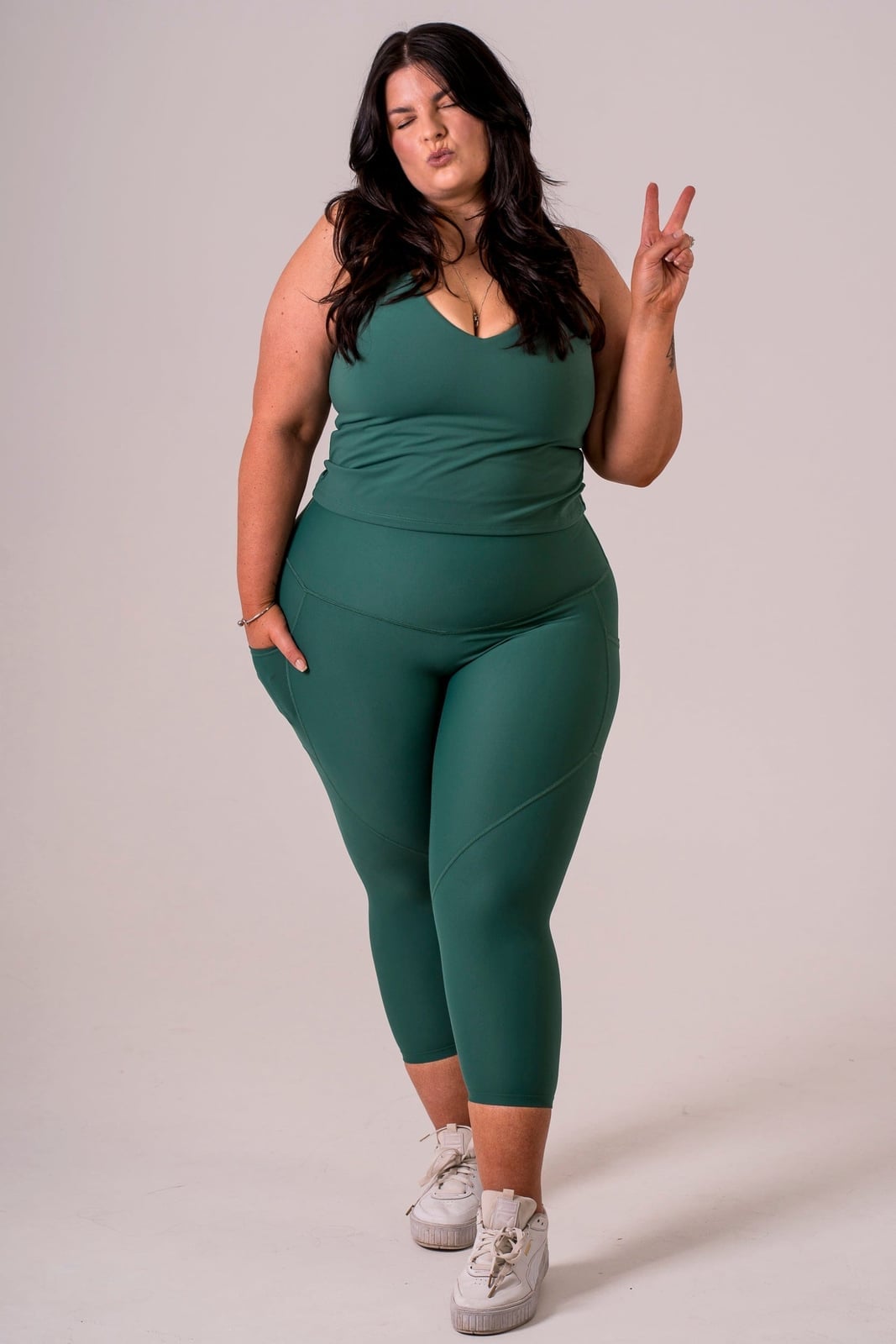 Forest Green Capri Leggings with Tank Top — Green Leggings Outfit