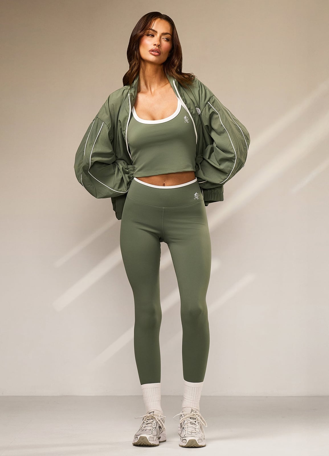 Olive Green Matching Set with Bomber Jacket — Green Leggings Outfit