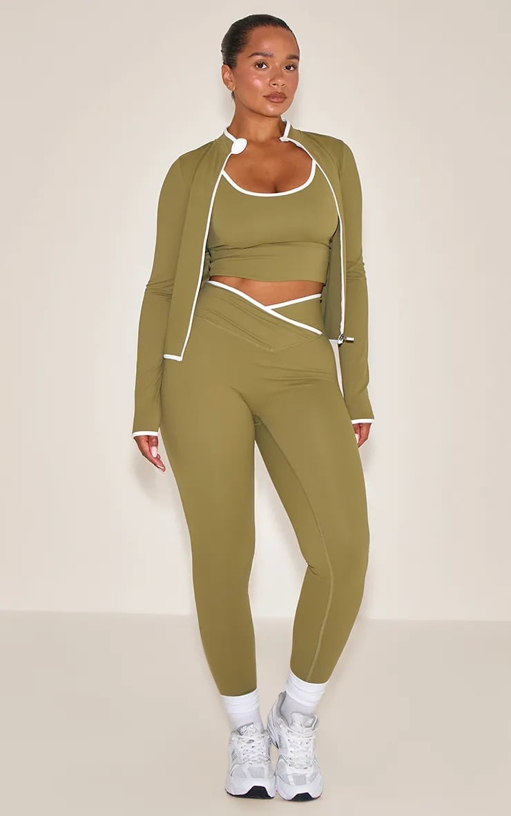 Olive Green Matching Set with Zip-Up Jacket — Green Leggings Outfit