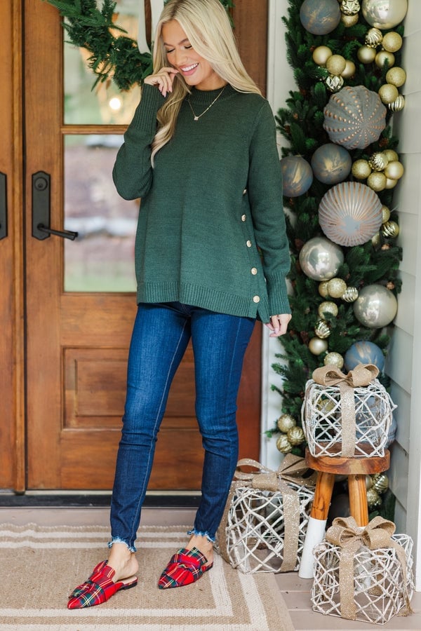 Emerald Green Sweater with Side Buttons — Green Sweater Outfit