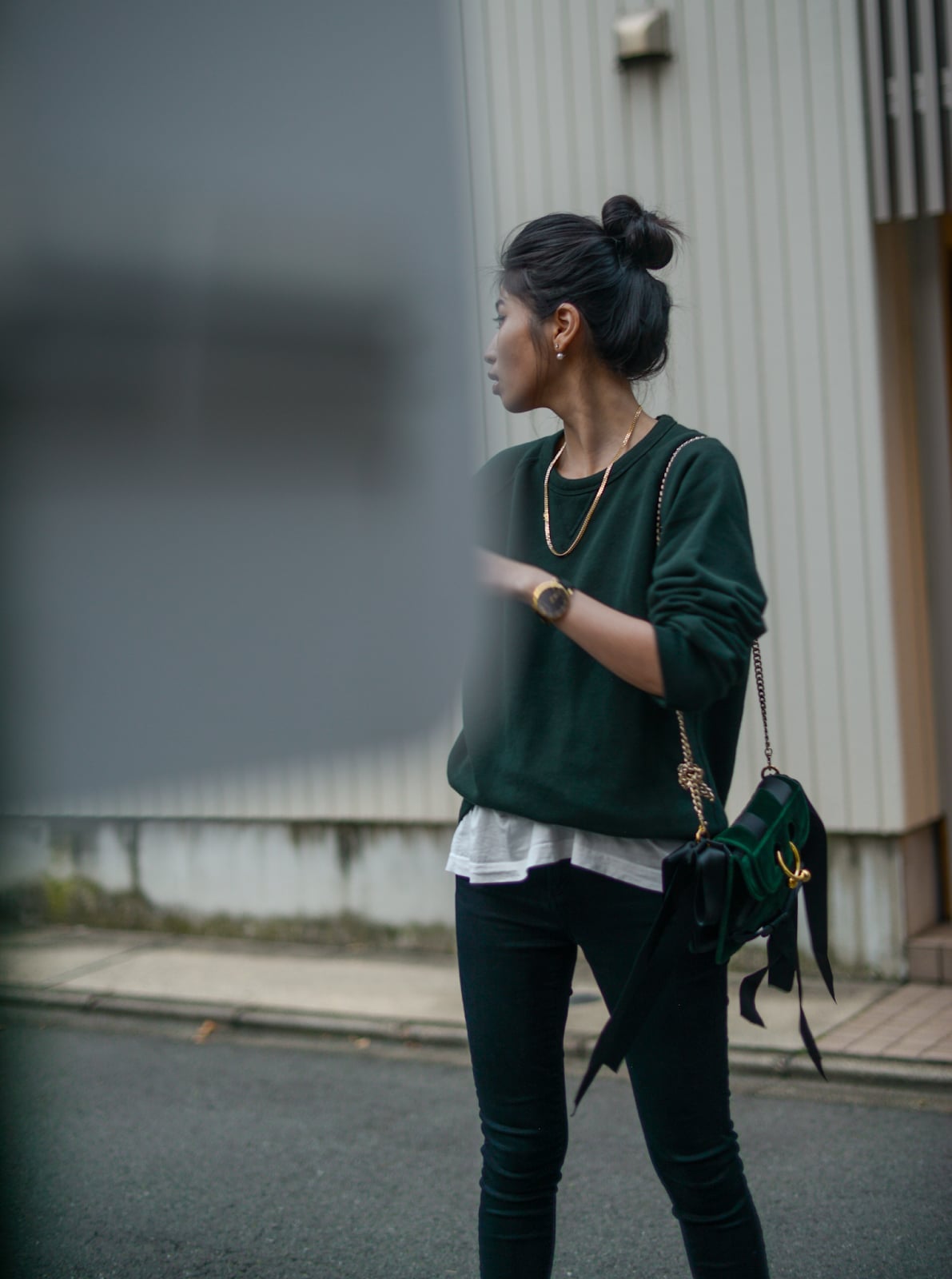 Dark Green Sweatshirt with Black Pants — Green Sweater Outfit