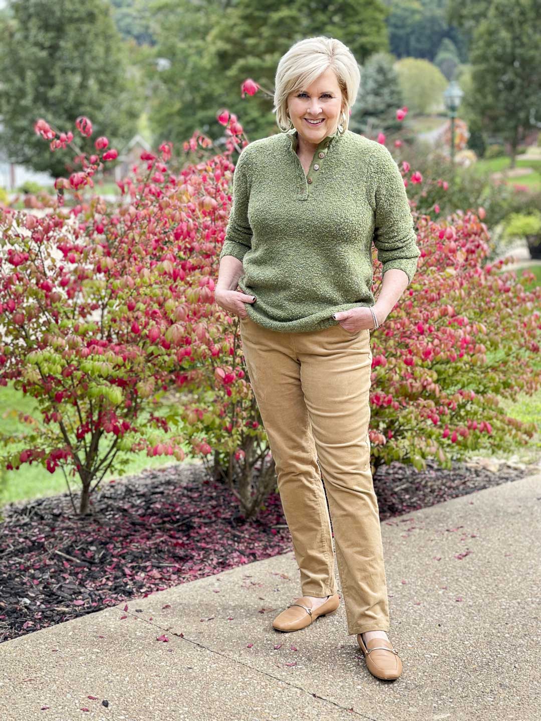 Light Green Quarter-Zip Sweater with Tan Pants — Green Sweater Outfit