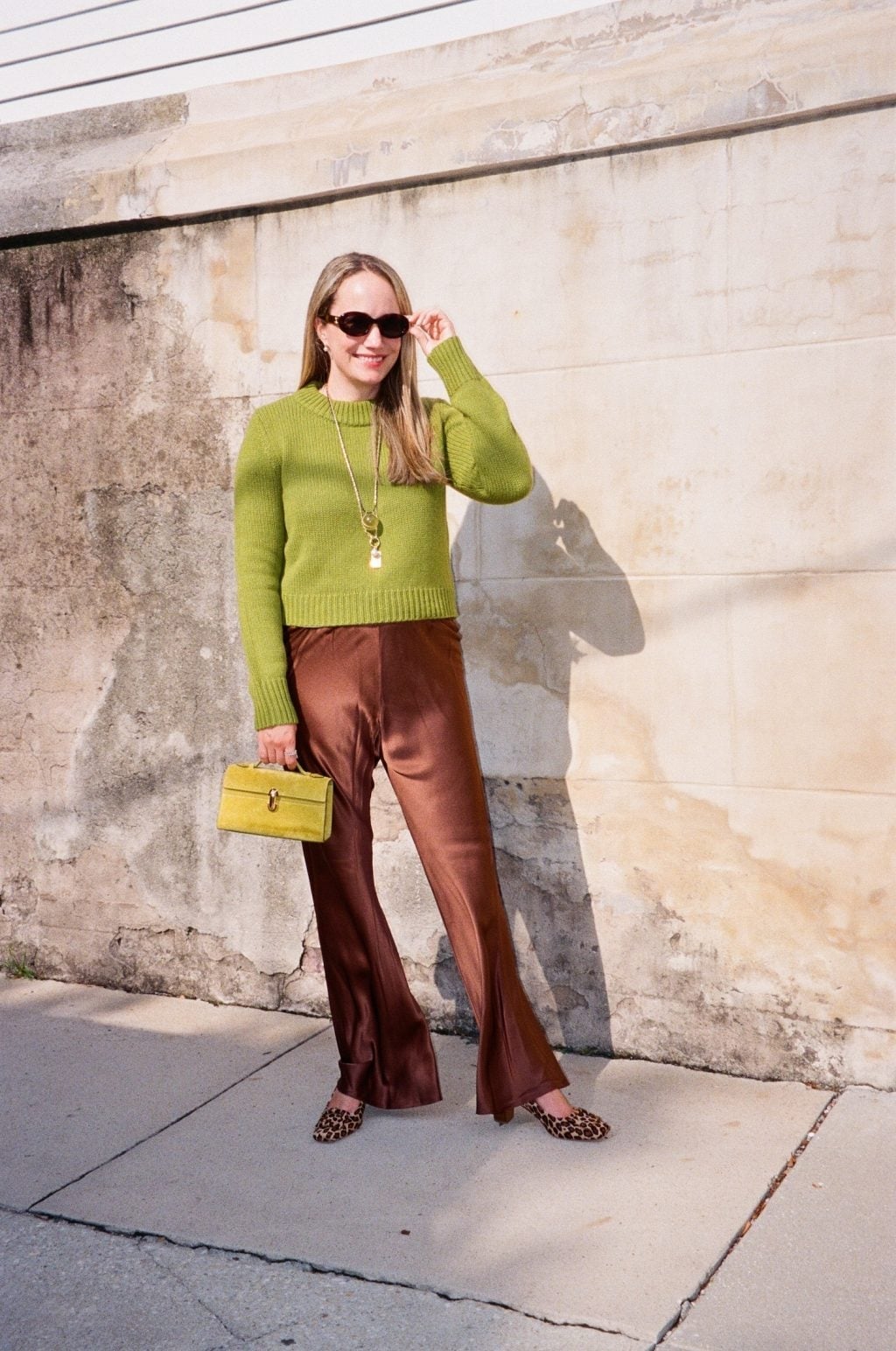 Lime Green Oversized Sweater with Satin Pants — Green Sweater Outfit