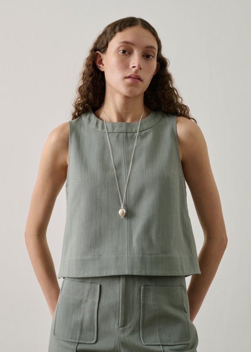 Sage Green Sleeveless Boxy Top With Matching Trousers — Green Top Outfits