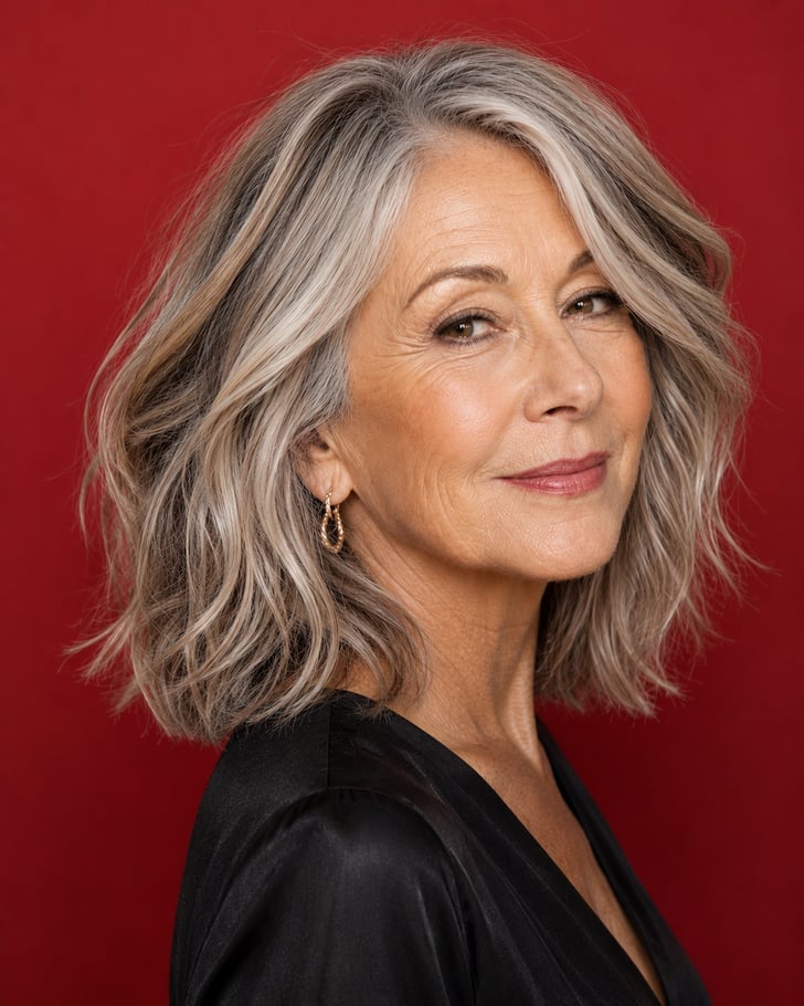 Textured Bob With Natural Gray Blend Textured Bob With Natural Gray Blend — Grey Highlights