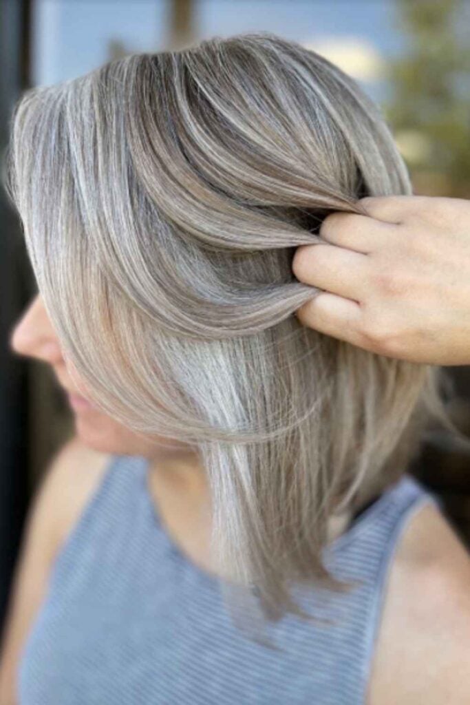 Shoulder Length Layers With Gray Highlights Shoulder Length Layers With Gray Highlights — Grey Highlights