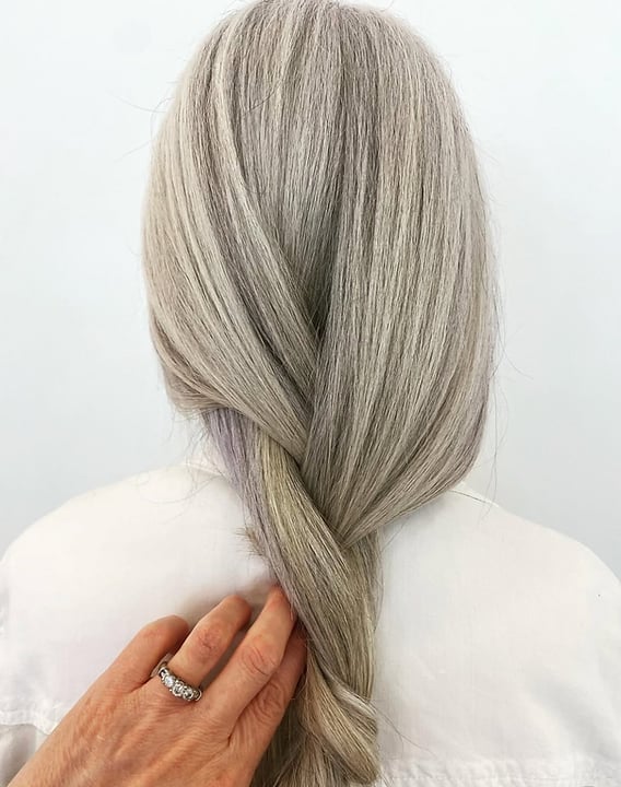 Mid-Back Braid With Light Gray and Silver Highlights Mid-Back Braid With Light Gray and Silver Highlights — Grey Highlights