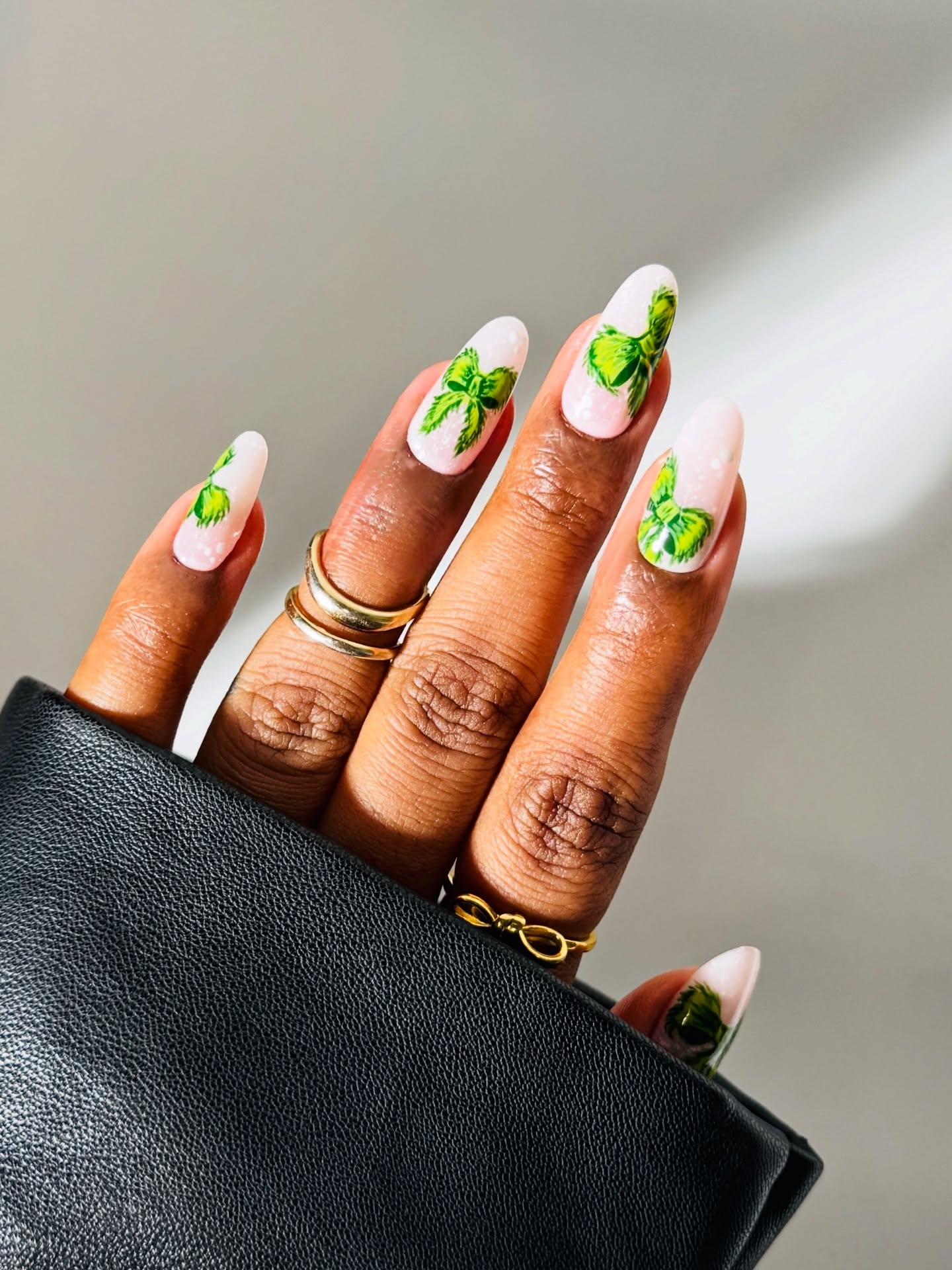 Grinch Bow French Tip Almond Nails
