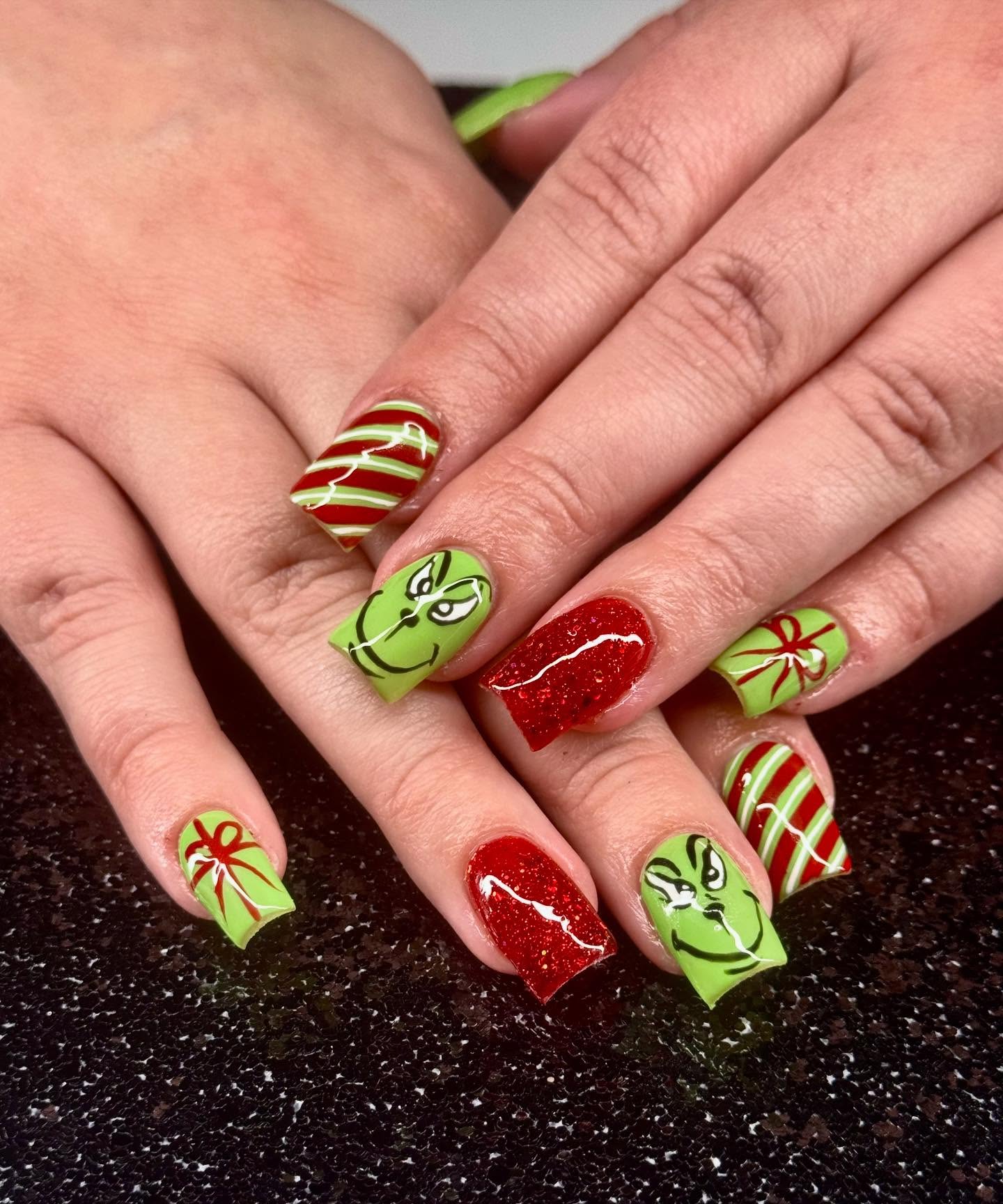 Grinch Character Christmas Gift Nail Art