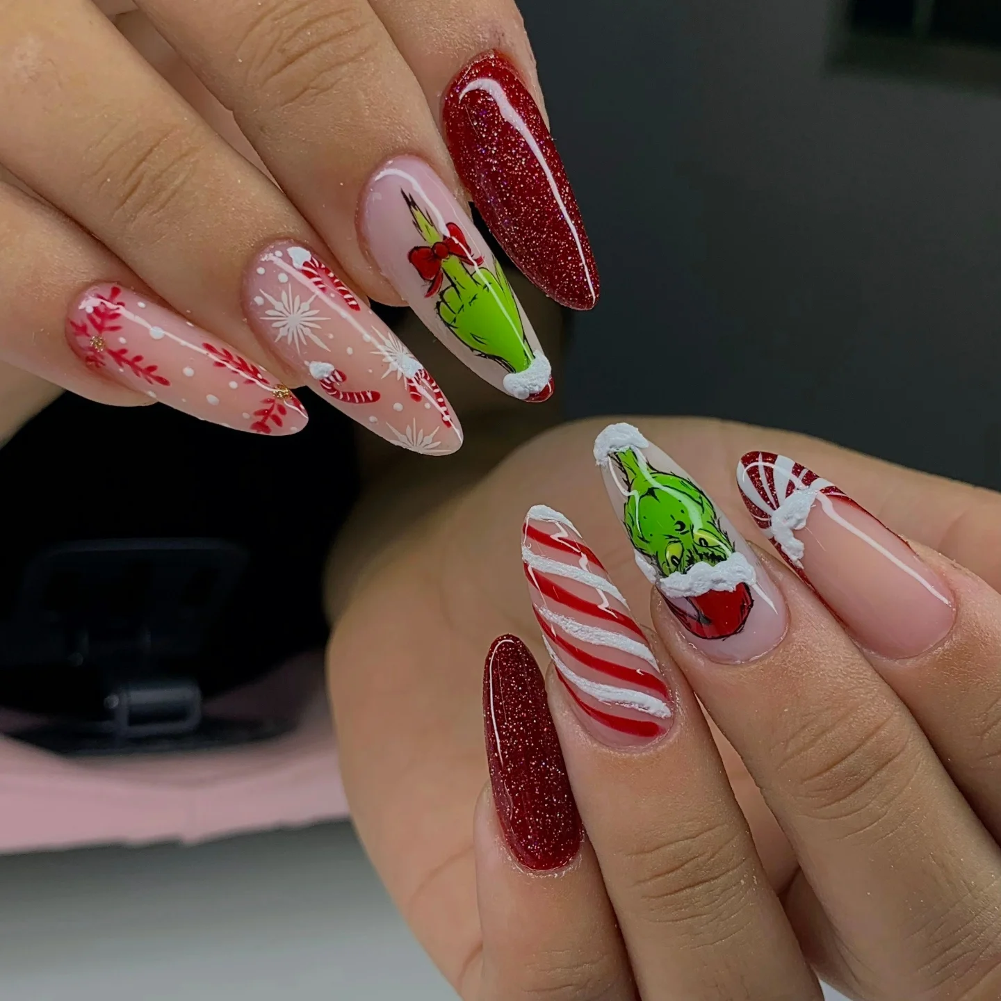Grinch Christmas Candy Cane French Tips