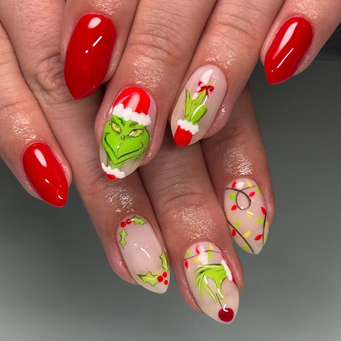 Grinch Christmas Characters Almond Nails