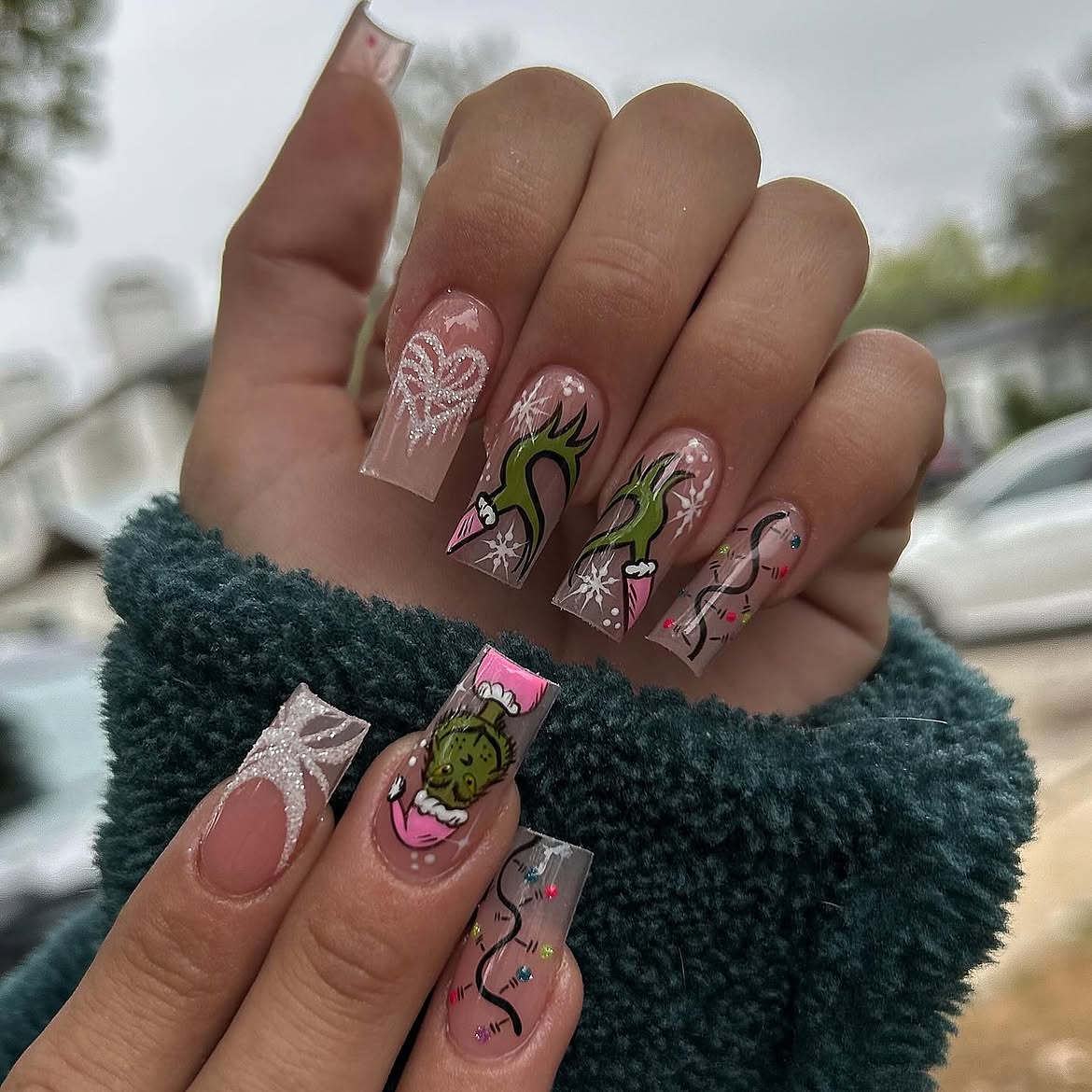 Grinch Christmas French Tip Character Nails