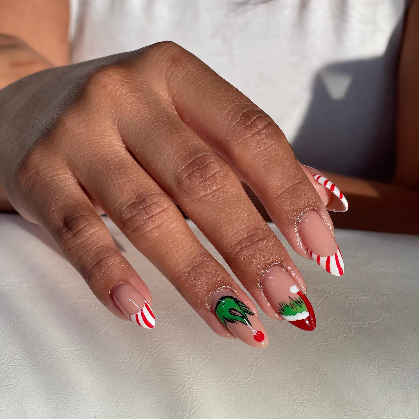 Grinch Christmas French Tip Nail Art