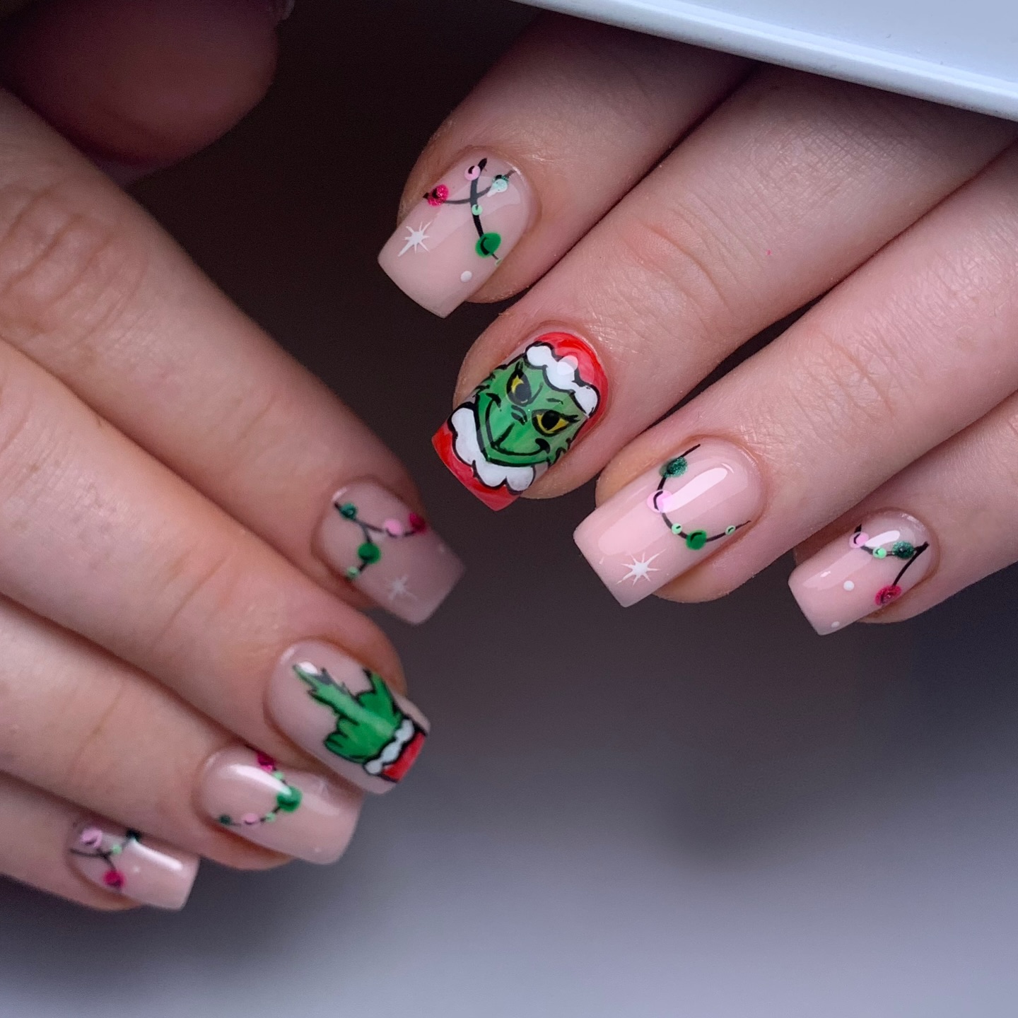 Grinch Christmas Lights Square Nails
