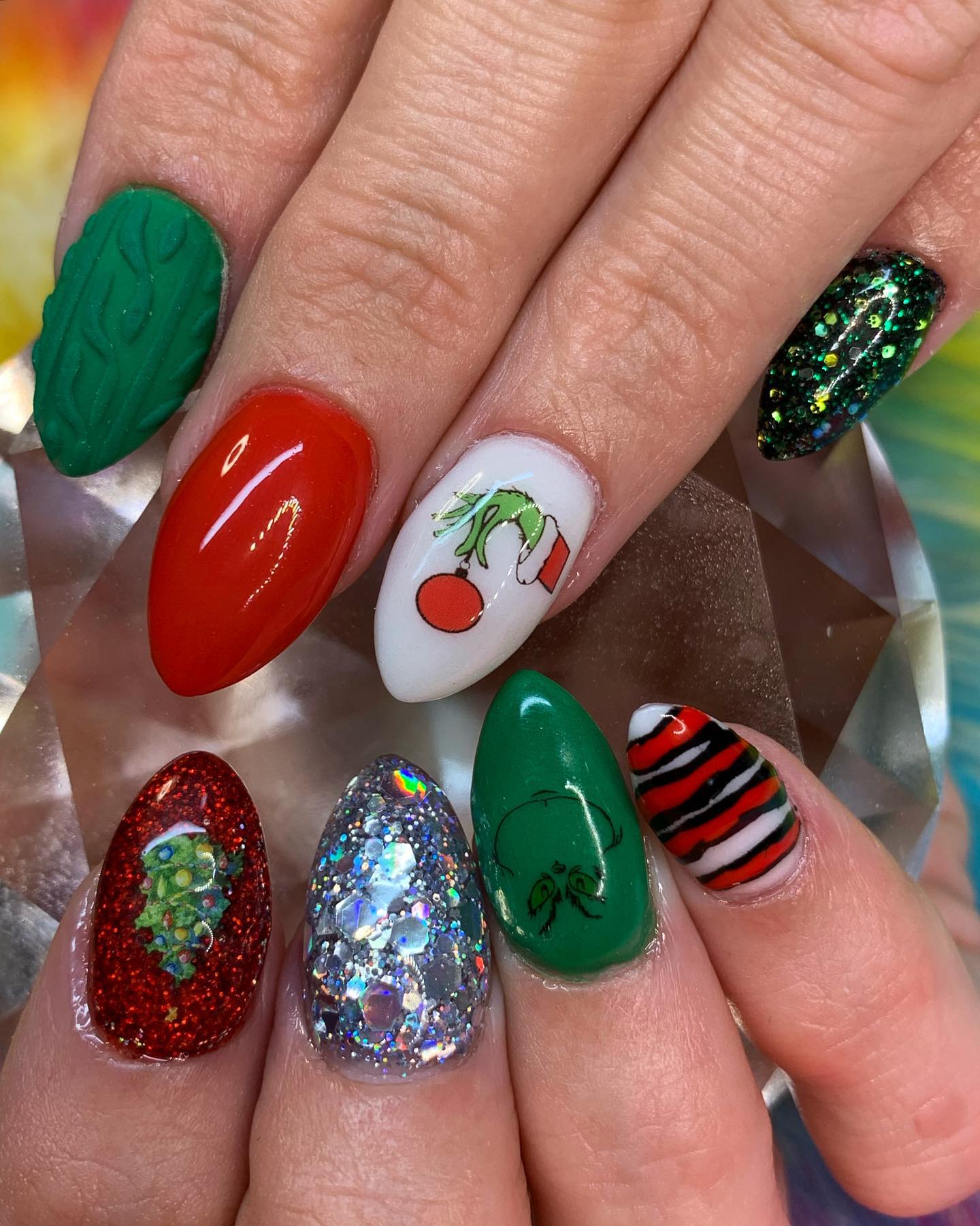 Grinch Christmas Sweater and Ornament Nails