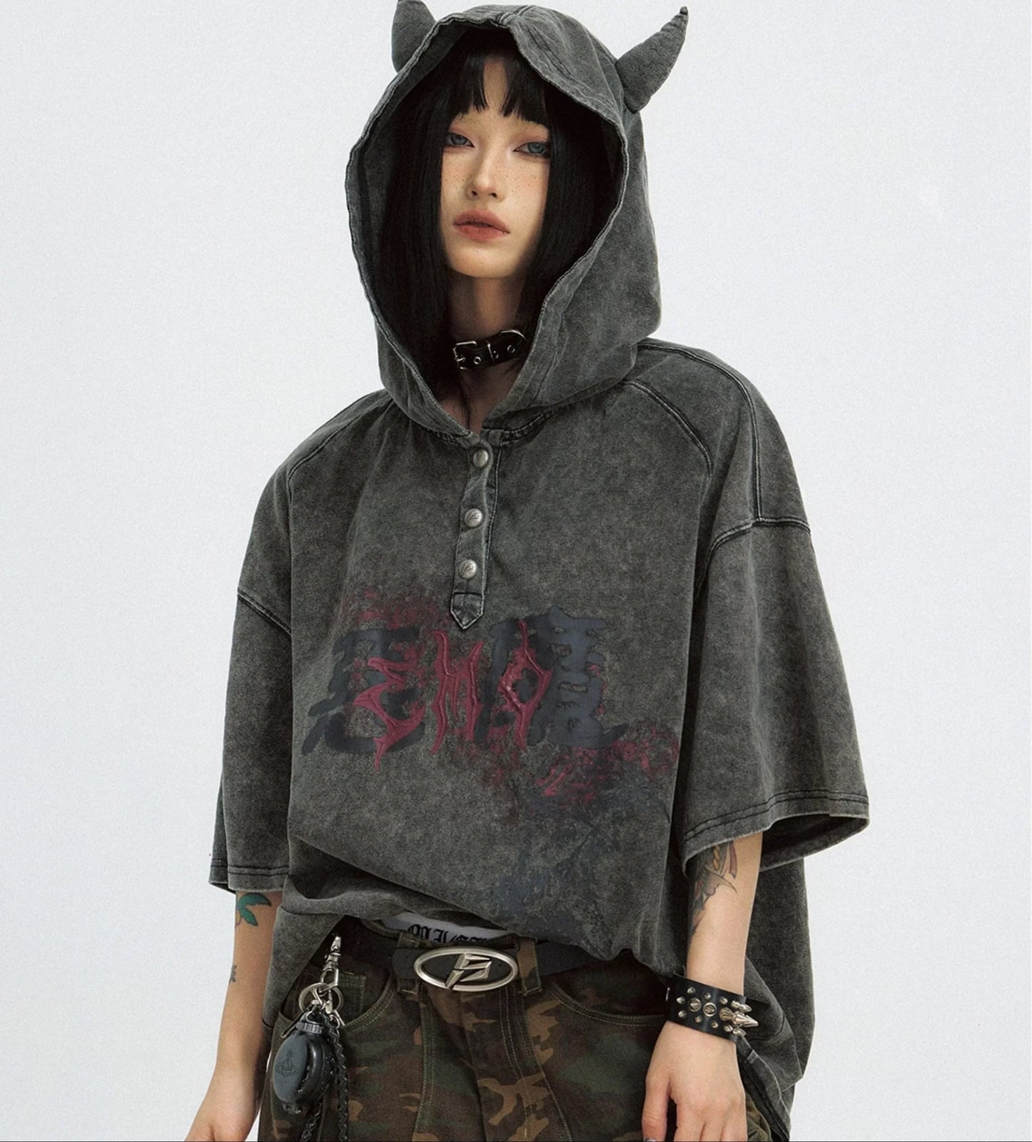 Acid Wash Hoodie With Camouflage Pants Acid Wash Hoodie With Camouflage Pants — Grunge Outfits