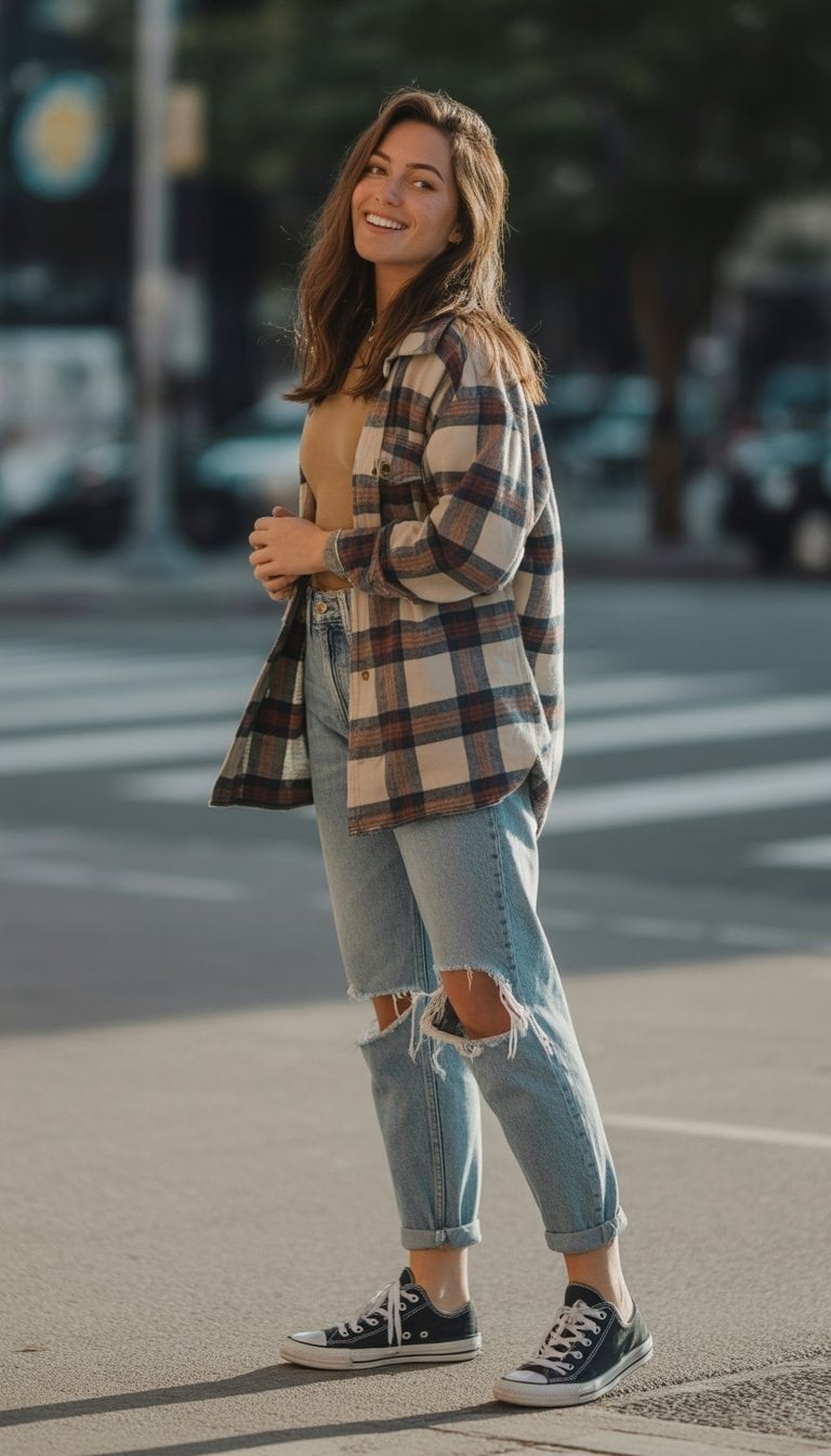 Distressed Light Wash Jeans With Rolled Cuffs Distressed Light Wash Jeans With Rolled Cuffs — Grunge Outfits